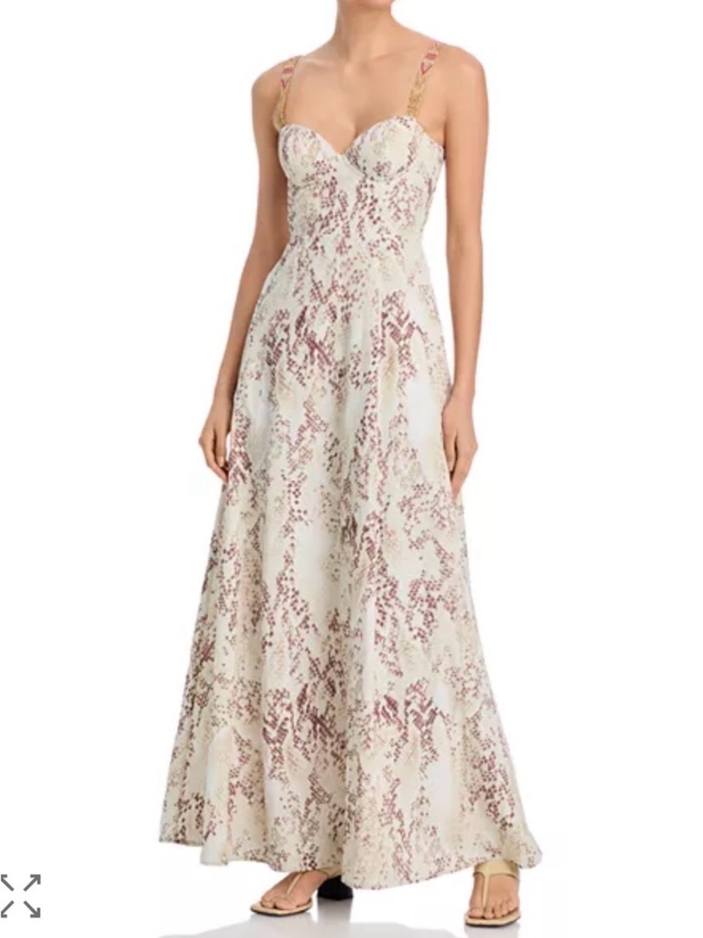 L’agence Sutton Beaded Strap Snake Maxi Dress Brown Cream $725 SZ 0